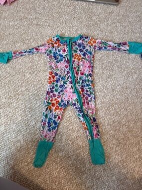 Little Sleepies 3-6 Month Floral Print Girls' One-Piece Pajamas with Teal Trim